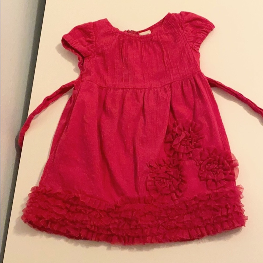Dark Pink Ruffle Floral Dress, 12-18M